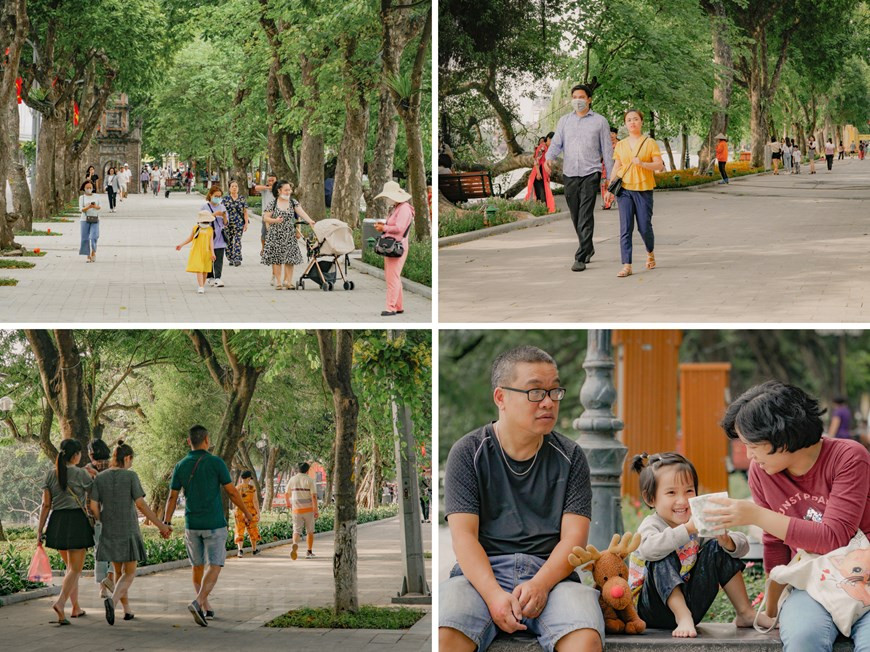 Después de tener una nueva apariencia, el lago Hoan Kiem llama poderosamente la atención de numerosas personas de la capital Hanoi. Se convirtió en un lugar de encuentro ideal para los ciudadanos, desde los menores de edad hasta los ancianos. Además, el proyecto de renovación y decoración del lago Hoan Kiem incluye parterres de flores muy coloridas y brillantes colocados en el pavimento, que aportan una vista nueva y vívida a este lugar. Todos los días, el personal de ambiente los riegan para mantener un lindo espacio en el centro de Hanoi, listo para recibir a los turistas en cualquier momento. 