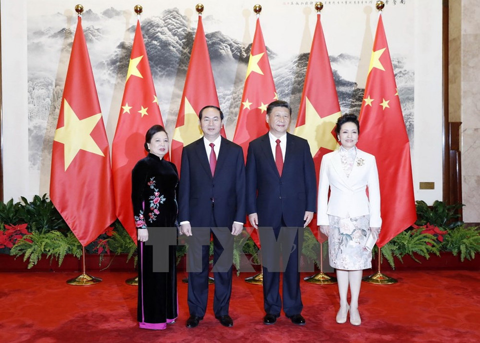 La recepción de Dai Quang y su esposa, presidida por Xi y su esposa (Fuente: VNA)