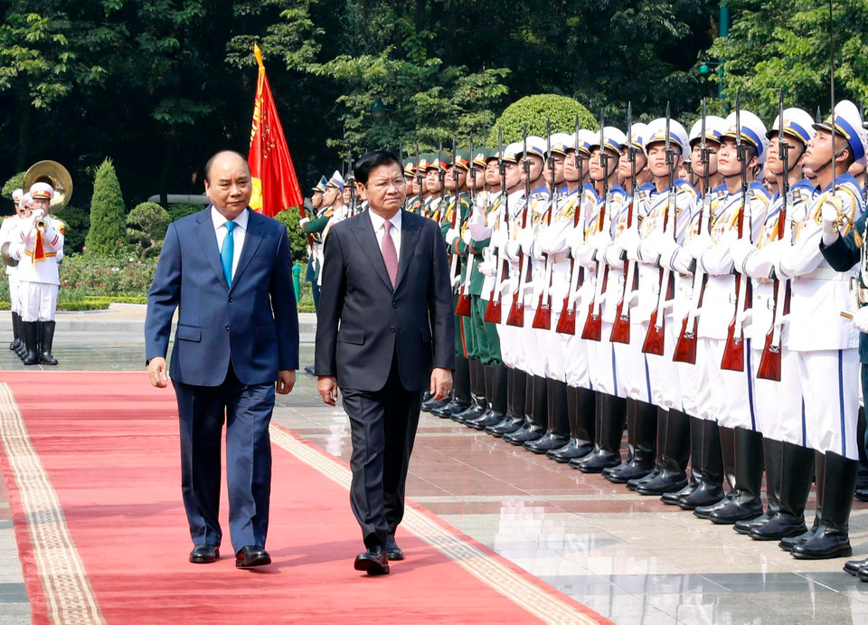 Ceremonia de bienvenida en el Palacio Presidencial en Hanoi. (Fuente: VNA)