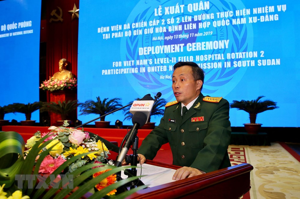 Nguyen Nhu Canh, subdirector del Departamento de Operaciones del Mantenimiento de la Paz de Vietnam, en la ceremonia (Foto: VNA)