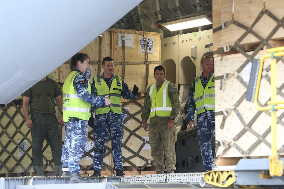 Un avión de transporte militar C-17A Globemaster III, proveído por Australia, transporta oficiales vietnamitas a Sudán del Sur, mientras el segundo grupo, compuesto por 34 personas, partirá el 26 del presente mes. (Fuente: VNA)