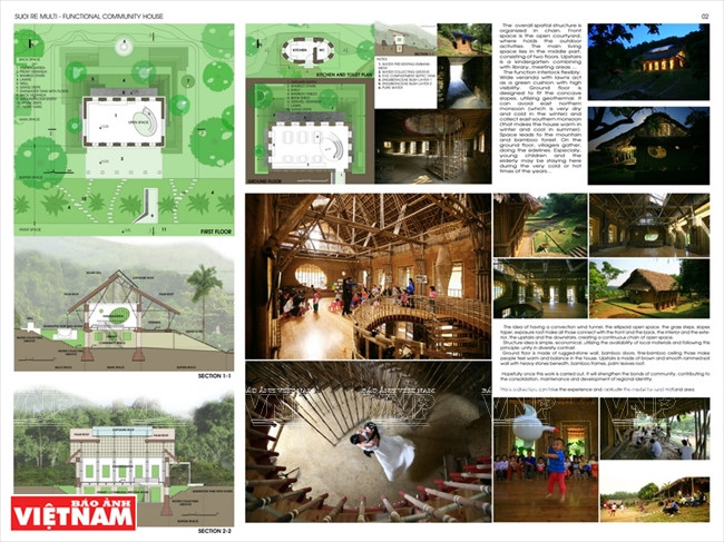 Boceto y varias imágenes de la casa comuna de Suoi Re (Fuente: VNA)