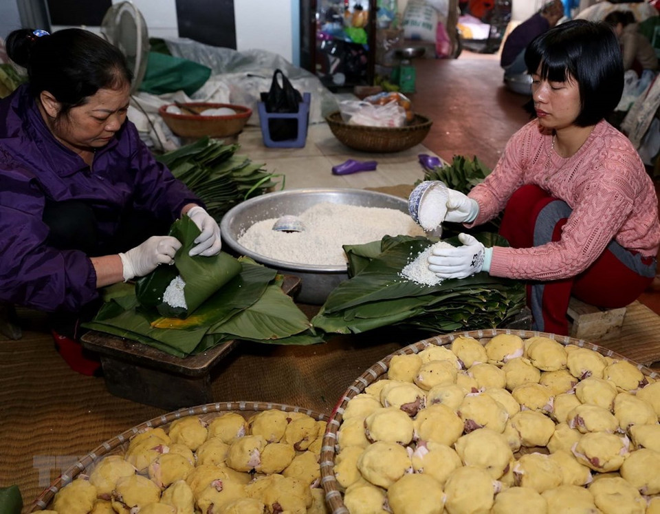 Cada año la aldea ofrece al mercado casi 500 mil Banh Chung (Fuente: VNA) 