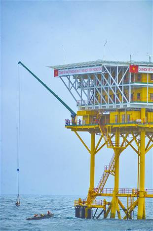 Trasladan productos y regalos por el Tet a la plataforma DK1/15. (Foto: VNA)