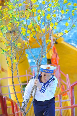 El ambiente del Tet reina en la plataforma con las flores típicas de la ocasión.(Foto: VNA) 