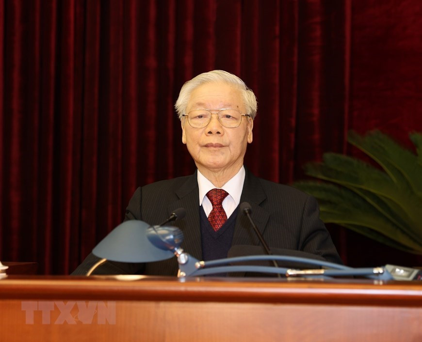 El secretario general del Partido Comunista de Vietnam y presidente del país, Nguyen Phu Trong, habla en la clausura (Foto; VNA)