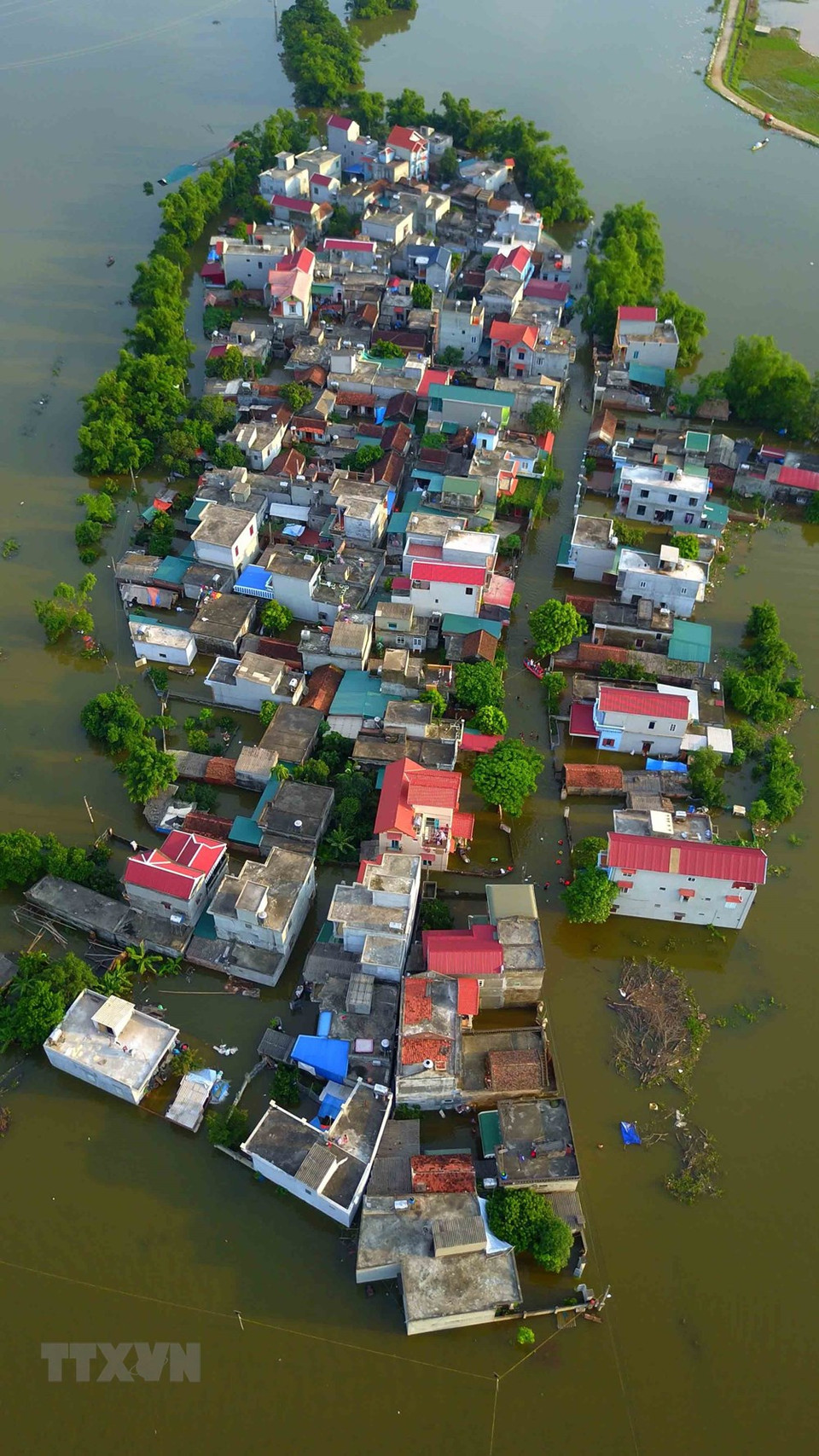 La aldea de Ben Voi en la comuna de Can Huu fue aislada por aguas (Fuente: VNA)