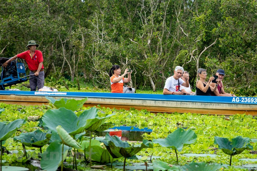 Los turistas extranjeros encantados de sumergirse en la naturaleza. (Foto: Vietnam+)