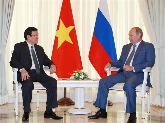 El 27 de julio de 2012, el presidente de Rusia, Vladimir Putin, sostuvo conversaciones en la ciudad de Sochi con el presidente de Vietnam, Truong Tan San, con motivo de la visita del mandatario del país indochino a la nación euroasiática. (Foto: VNA)