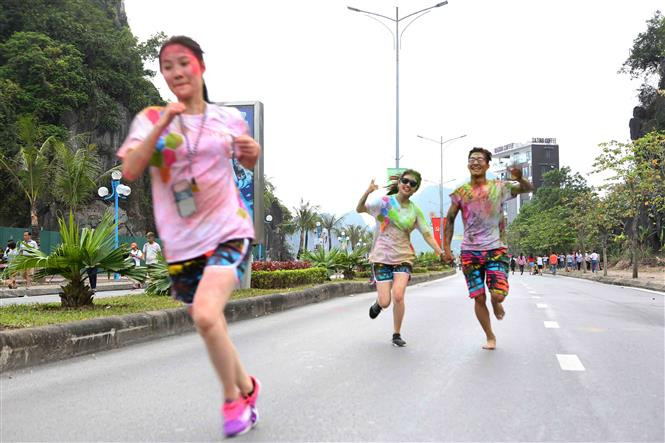 Miles de jóvenes se disfrazaron de la cabeza a los pies con polvo multicolor durante la carrera Color Me Run, efectuada en la ciudad de Ha Long, provincia norvietnamita de Quang Ninh, para recaudar fondos a favor de las víctimas del Agente Naranja/ Dioxina (Fuente: VNA)