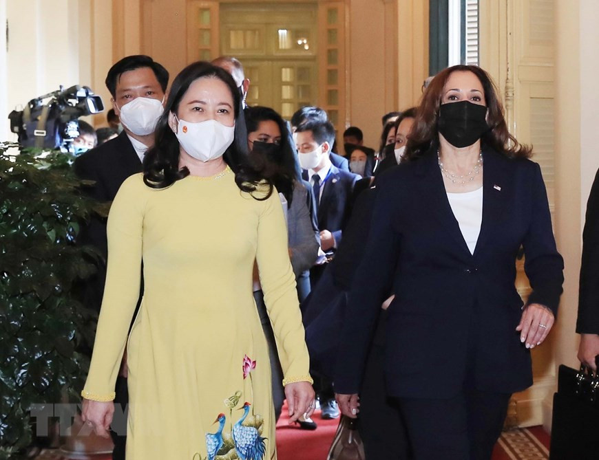 La vicepresidenta de Estados Unidos, Kamala Harris, visita Vietnam del 24 al 26 de agosto, por invitación de su homóloga anfitriona, Vo Thi Anh Xuan (Foto: VNA)