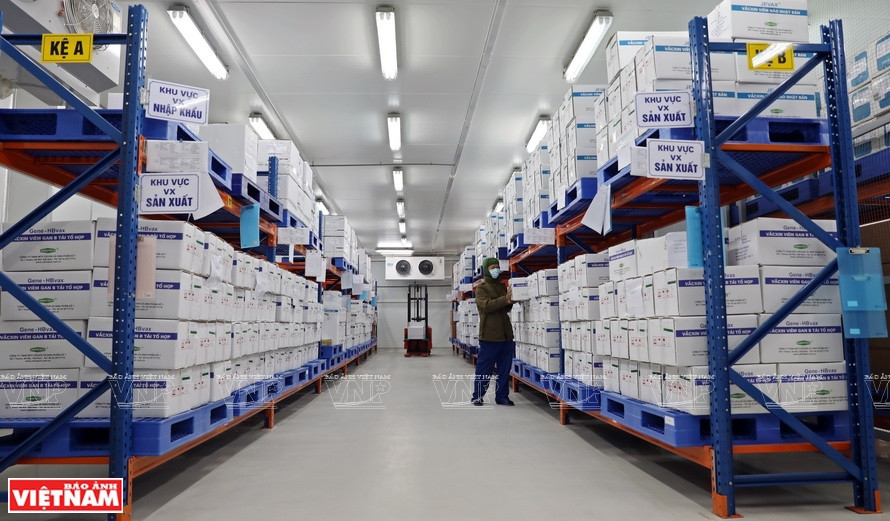 El espacio de almacenamiento en frío para vacunas de la empresa VABIOTECH en Hanoi (Fuente: VNA)