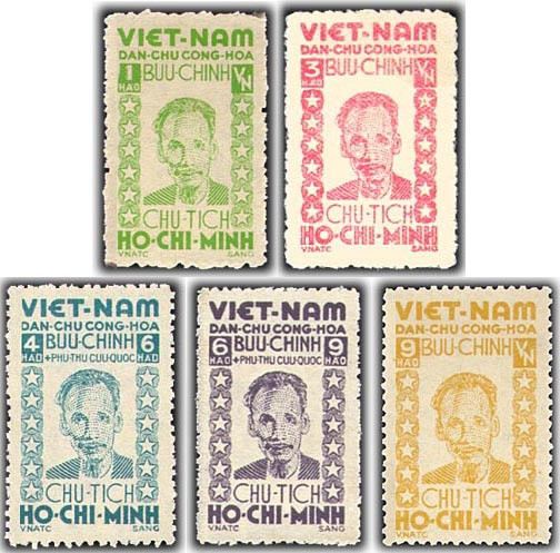 La primera colección de sellos sobre el Presidente Ho Chi Minh en 1946.