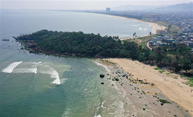 El musgo en la playa Nam O aparece cuando baja la marea. (Fuente: VNA)