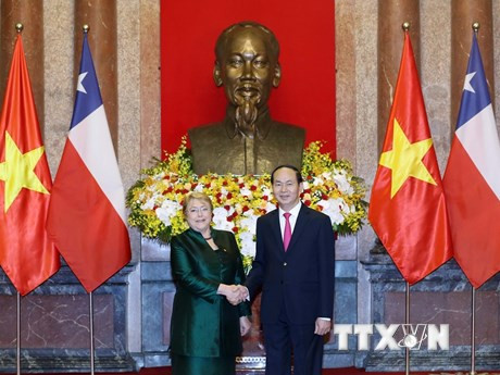 Tran Dai Quang recibe a Michelle Bachelet (Fuente: VNA)