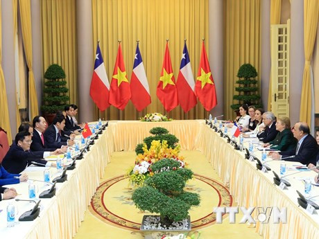 El presidente de Vietnam, Tran Dai Quang, dialogó con Michelle Bachelet (Fuente: VNA)