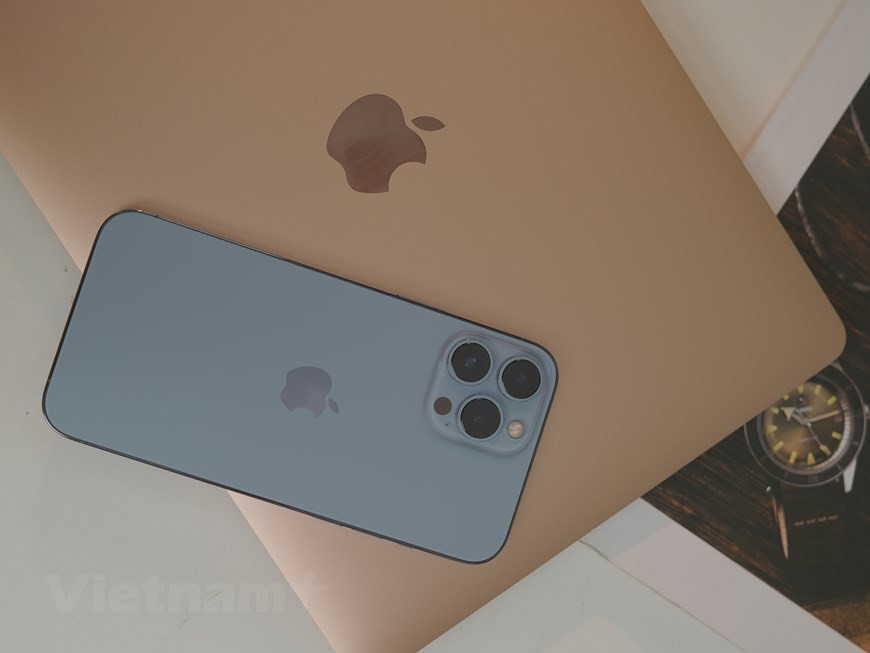 Este año, la serie iPhone 13 tiene un nuevo color Sierra Blue y promete ser su color más vendido. El diseño de los nuevos terminales resulta harto similar al de sus predecesores, con una pantalla plana cuasi desprovista de marcos y biseles rectos. La pantalla OLED de los cuatro modelos, por su parte, reserva para las versiones Pro la principal actualización: una tasa de refresco de hasta 120 hercios con una luminosidad de 1.000 nits que permitirá una fluidez sin precedentes al navegar por Internet, reproducir contenido multimedia y muy especialmente ejecutar los videojuegos más avanzados del App Store. Asimismo, es un 28 por ciento más brillante que la generación anterior (Foto: Vietnam+)