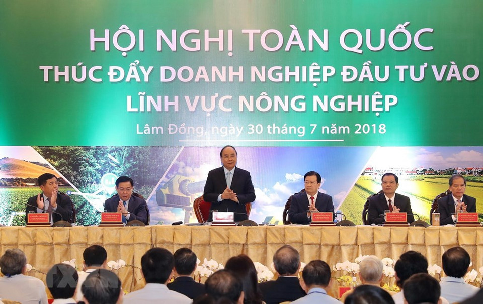El primer ministro, Nguyen Xuan Phuc, presidela conferencia de promoción de inversiones en agricultura (Fuente: VNA)
