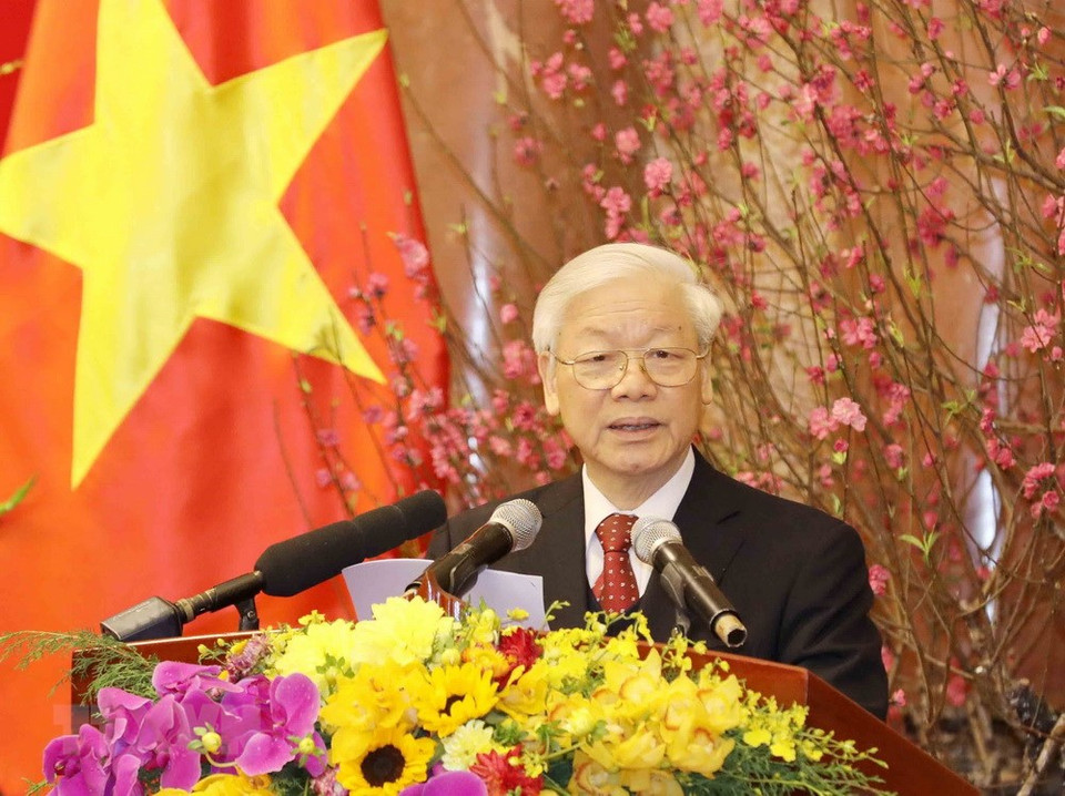 El secretario general del PCV, Nguyen Phu Trong, saludó a los dirigentes partidistas y estatales en ocasión del Tet 2018 (Fuente: VNA)