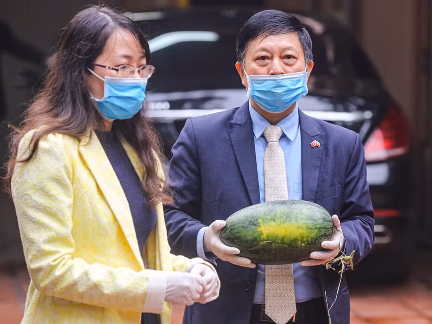 Se movilizan 20 funcionarios y trabajadores de la Embajada para repartir sandías a los residentes locales y se reparten también mascarillas a las personas que realizan la cola para recibir sandías. Durante el proceso, todo el personal de la misión diplomática de Kuwait en Hanoi utilizan guantes y mascarillas, en aras de evitar la transmisión inesperada del virus SARS-CoV-2. La Embajada de Kuwait espera que el buen gesto sea multiplicado entre la comunidad, en pos de intensificar el respaldo mutuo en situaciones difíciles, en especial en el período epidémico. Según la Embajada, la solidaridad en la situación tal como hoy contribuirá a repeler el mal y a ayudar a las agricultores afectados a superar las dificultades (Fuente: V+)