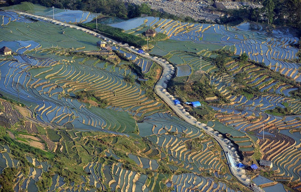 Un camino serpenteante pasa a través de campos de arroz en Y Ty (Fuente: VNA)