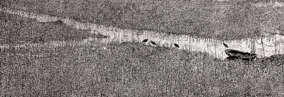 Grabado en madera “Llegada del invierno” retrata la melancolía y nostalgia sobre una típica zona rural de Vietnam.