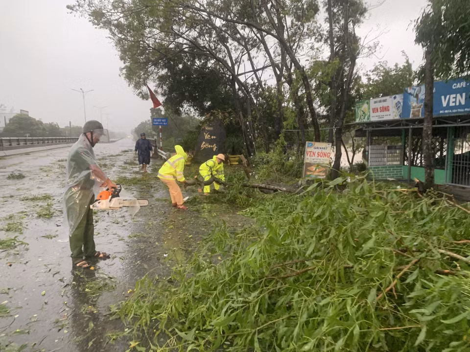 La policía de tránsito de la provincia de Thua Thien - Hue limpia las ramas de los árboles (Fuente: VNA)