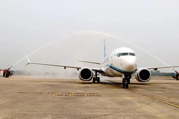 Un avión aterriza en el aeropuerto internacional de Da Nang. (Foto: VNA)