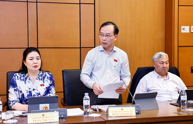 Diputado de la provincia de Bac Ninh en la sesión (Foto: VNA) vna-potal-quoc-hoi-thao-luan-o-to-ve-luat-pha-san-sua-doi-va-luat-bao-hiem-tien-gui-sua-doi-8356520.jpg
