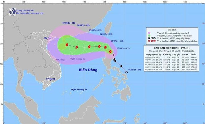 Dirección de movimiento de la tormenta Yagi (Fuente: VNA) vna_potal_tin_bao_tren_bien_dong_con_bao_so_03_7570410.jpg
