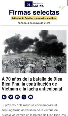 El artículo del experto Sergio Rodríguez Gelfenstein en el Número Especial de Prensa Latina destaca los aportes de Vietnam en la lucha anticolonial. (Foto captada del portal de Prensa Latina) dien-bien-phu-4239.jpg.jpg
