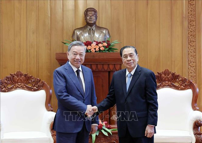 El presidente To Lam y el exsecretario general del PPRL y expresidente de Laos, Choummaly Sayasone. (Foto: VNA) uuid=178FE6DF-8ABB-4391-AEFA-1C32CFA01D13&library=1&type=1&mode=1&loc=true&cap=true.jpg