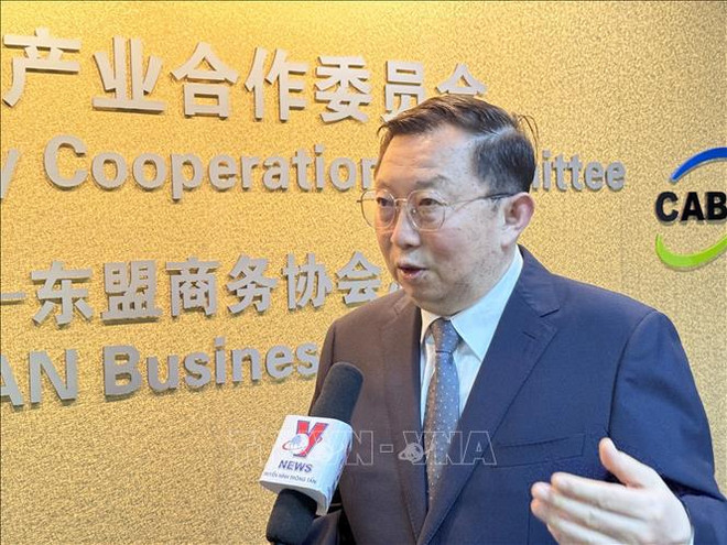 Xu Ningning, presidente del Comité de Cooperación Industrial de la Asociación Económica Integral Regional (RCEP), presidente ejecutivo del Consejo Empresarial China-ASEAN y experto principal en cooperación comercial China-ASEAN, en la entrevista. (Fuente:VNA) hình_ảnh (15).jpg