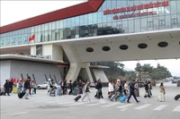 Grupos de turistas nacionales e internacionales en el puerto fronterizo internacional Huu Nghi (Fuente: VNA)