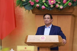 El primer ministro de Vietnam, Pham Minh Chinh, interviene en la reunión. (Fuente: VNA)
