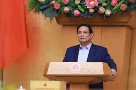 El primer ministro de Vietnam, Pham Minh Chinh, interviene en la reunión. (Fuente: VNA)