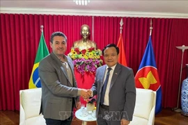 El embajador vietnamita en Brasil, Bui Van Nghi, recibe a Maurício Buffon, presidente de la Asociación Brasileña de Productores de Soja. (Fuente: VNA)