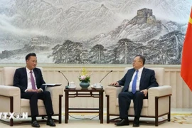 Nguyen Huu Nghia, miembro del Comité Central del Partido Comunista y secretario del Comité partidista de la provincia de Hung Yen, y You Jun, subsecretario del Comité partidista de Beijing. (Fuente: VNA)