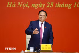 El primer ministro vietnamita, Pham Minh Chinh, interviene en el evento. (Fuente: VNA)