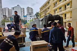 El equipo de socorro y rescate enviado a Myanmar para ayudar a abordar las graves consecuencias del terremoto ocurrido el 28 de marzo. (Fuente: bocongan.gov.vn)