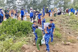 La provincia de Ha Tinh ha movilizado a cientos de militares, policías, guardacostas y residentes locales para reforzar urgentemente el dique de Hoi Thong. (Fuente: VNA)