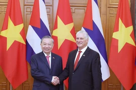 El secretario general del Comité Central del Partido Comunista de Vietnam, To Lam, y el primer secretario del Comité Central del Partido Comunista de Cuba y presidente del país caribeño, Miguel Díaz-Canel Bermúdez. (Fuente: VNA)
