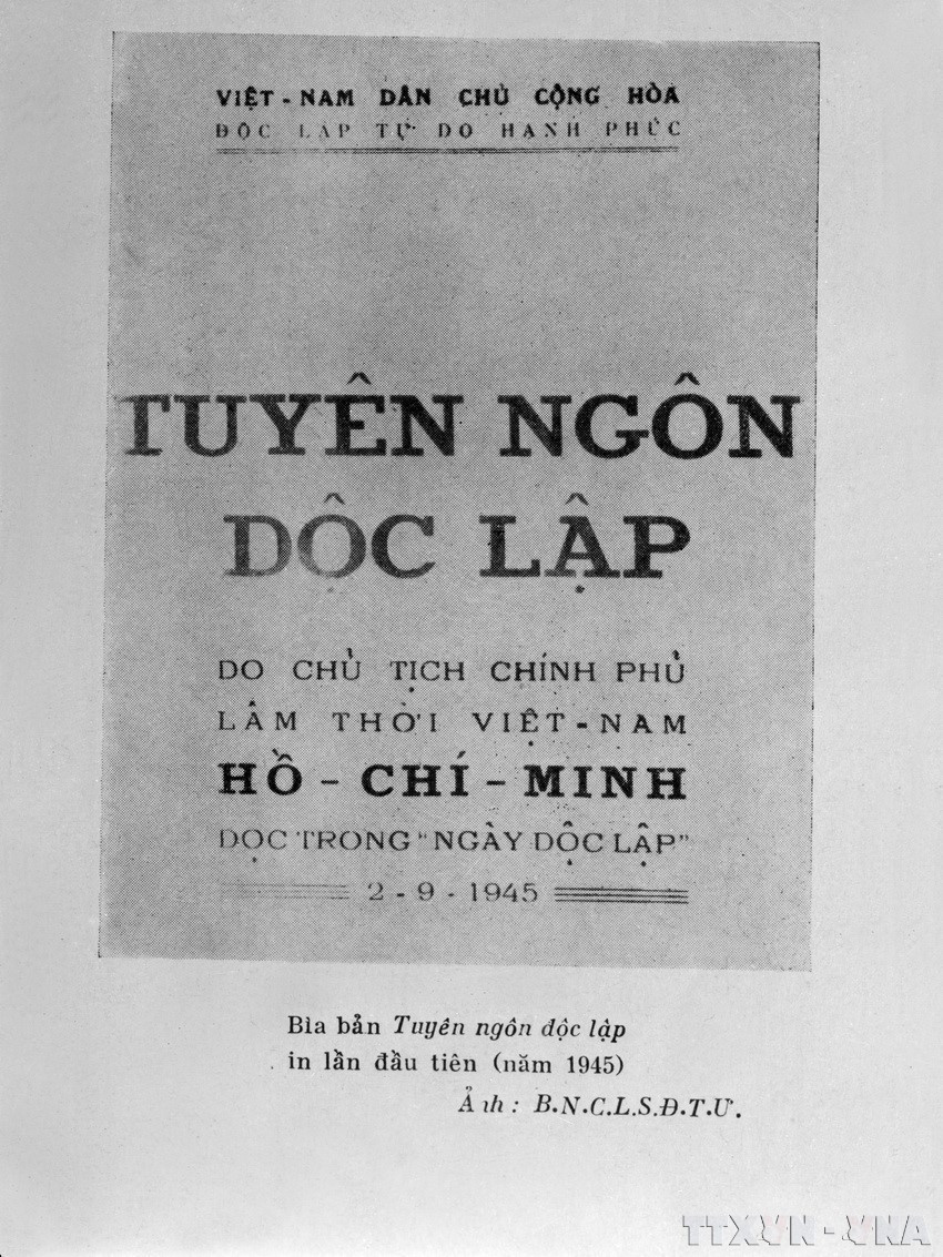La Declaración de Independencia fue redactada por el Presidente Ho Chi Minh en la casa del patriota Trinh Van Bo en la calle de Hang Ngang en Hanoi la noche del 28 de agosto de 1945. Foto: Documento de VNA
