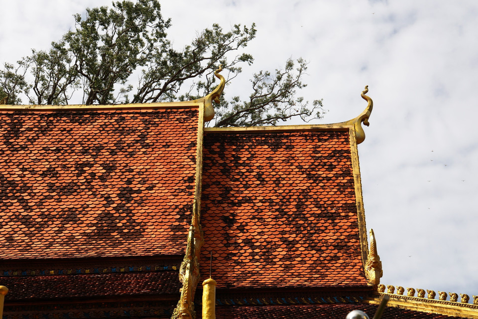 El techo de la sala principal de la Pagoda Ang se compone de tres niveles; los dos techos superiores son más inclinados y altos que los demás. Foto: VNA