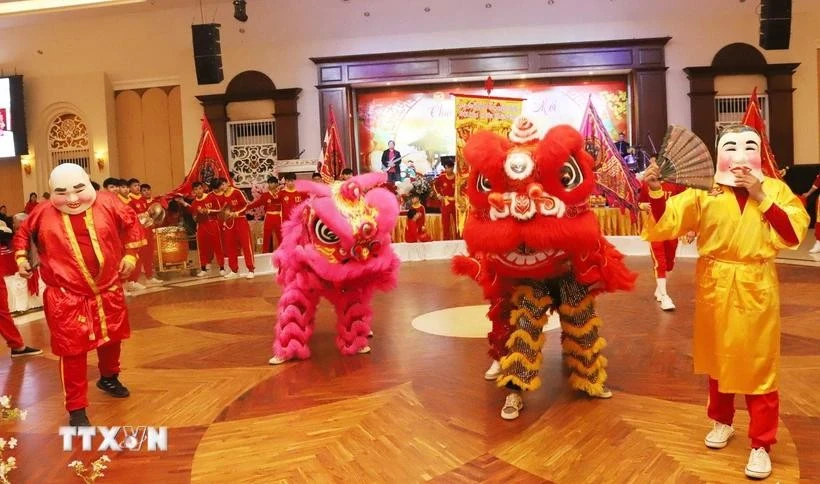 La danza del león, una característica cultural única durante la tradicional fiesta del Tet de Vietnam. (Foto: VNA)