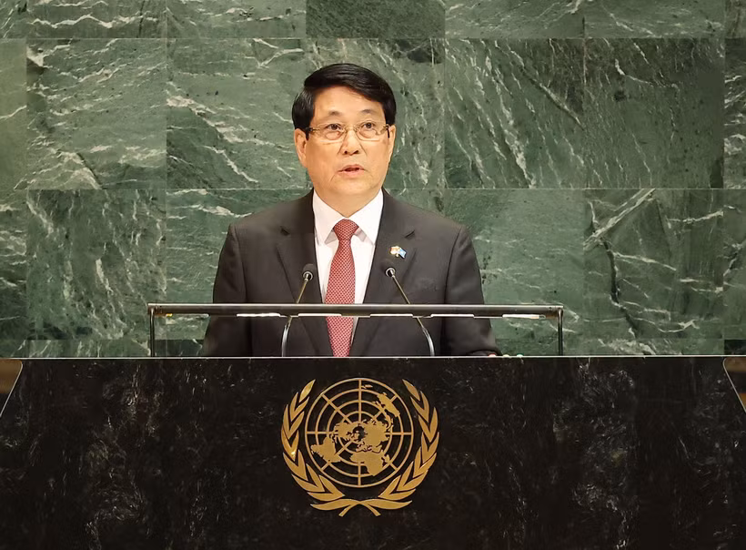 El presidente Luong Cuong interviene en el Debate General del 80.º periodo de sesiones de la Asamblea General de las Naciones Unidas. (Foto: VNA)