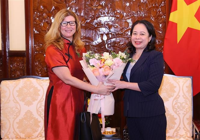 La vicepresidenta de Vietnam, Vo Thi Anh Xuan, recibe a Silvia Danailov, representante del Fondo de las Naciones Unidas para la Infancia (UNICEF) en el país indochino. (Foto: VNA)