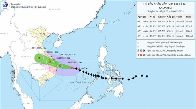 El desplazamiento de la tormenta Kalmaegi a las 5:00 a. m. del 6 de noviembre. (Foto: Centro Nacional de Pronósticos Hidrometeorológicos)