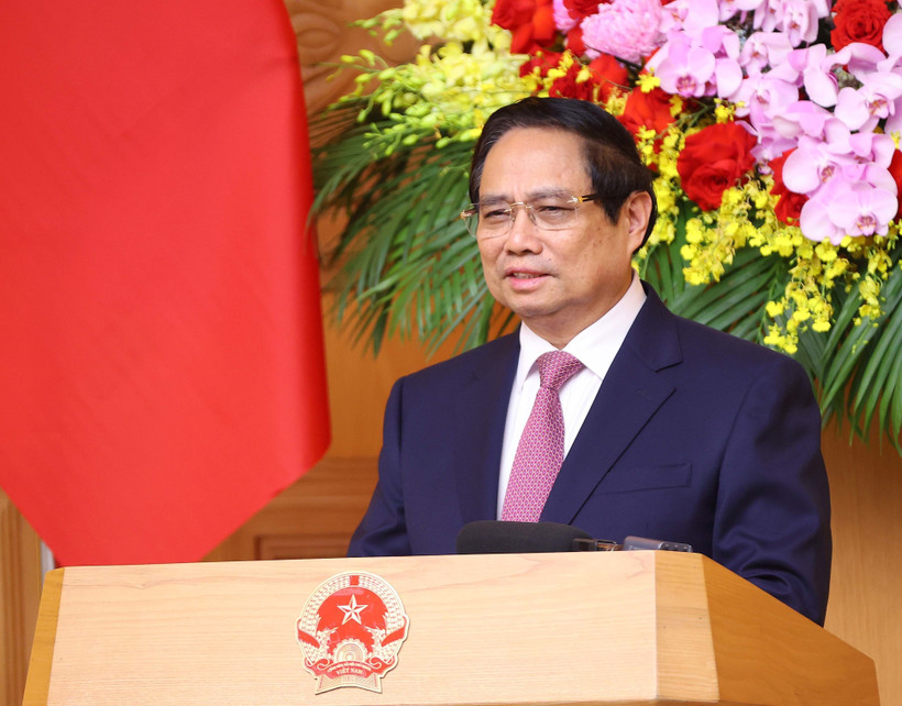 El primer ministro de Vietnam, Pham Minh Chinh, en la reunión (Foto: VNA)