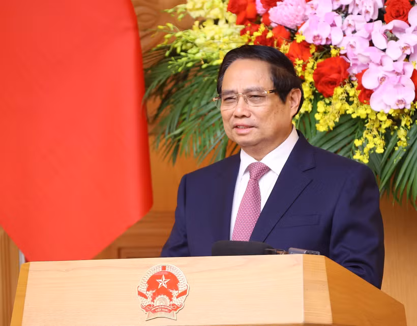 El primer ministro de Vietnam, Pham Minh Chinh, en la reunión (Foto: VNA)